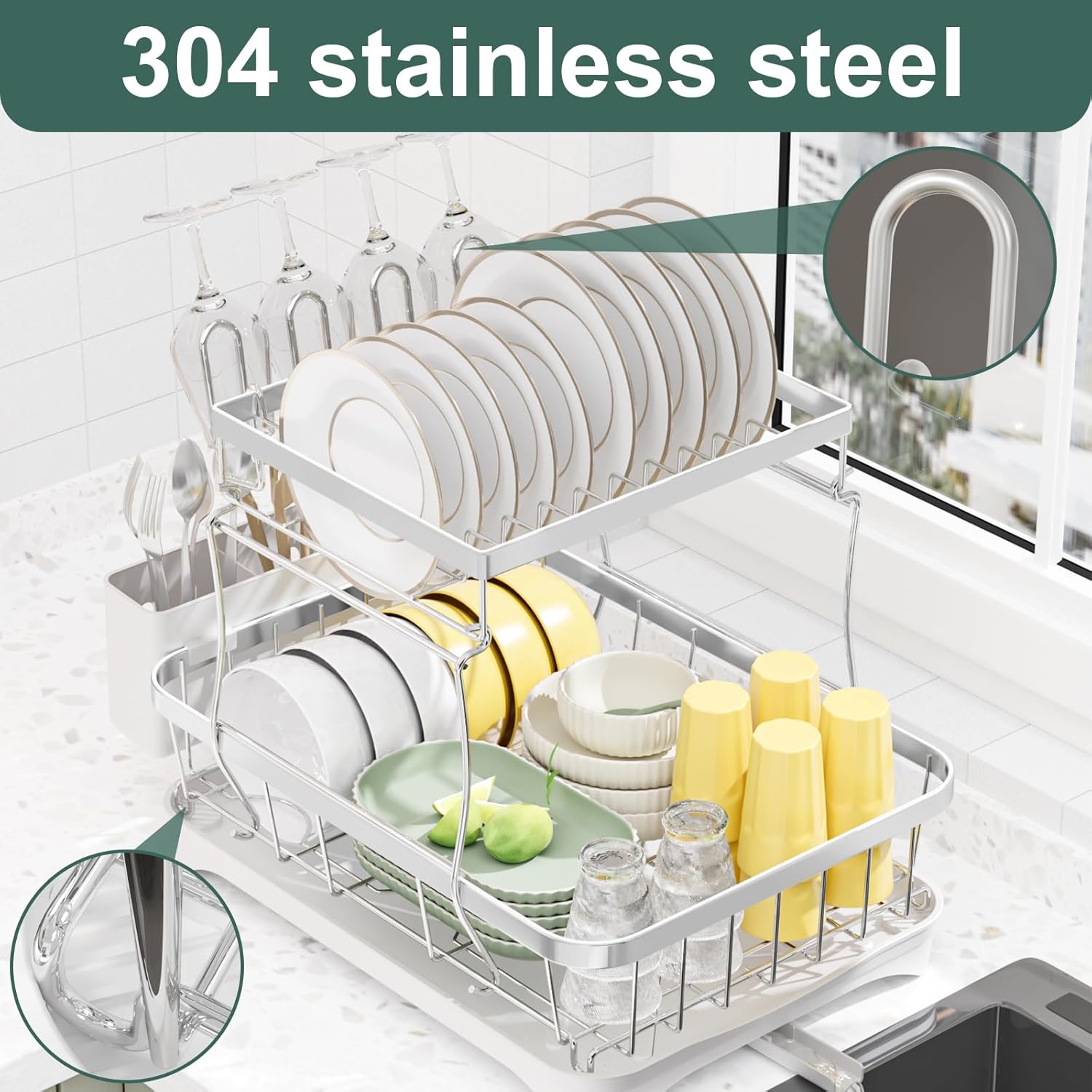 Detchanble Rack YUYAN-Dish Drying Rack,Large Dish Rack for Kitchen Counter,2-Tier Dish ...