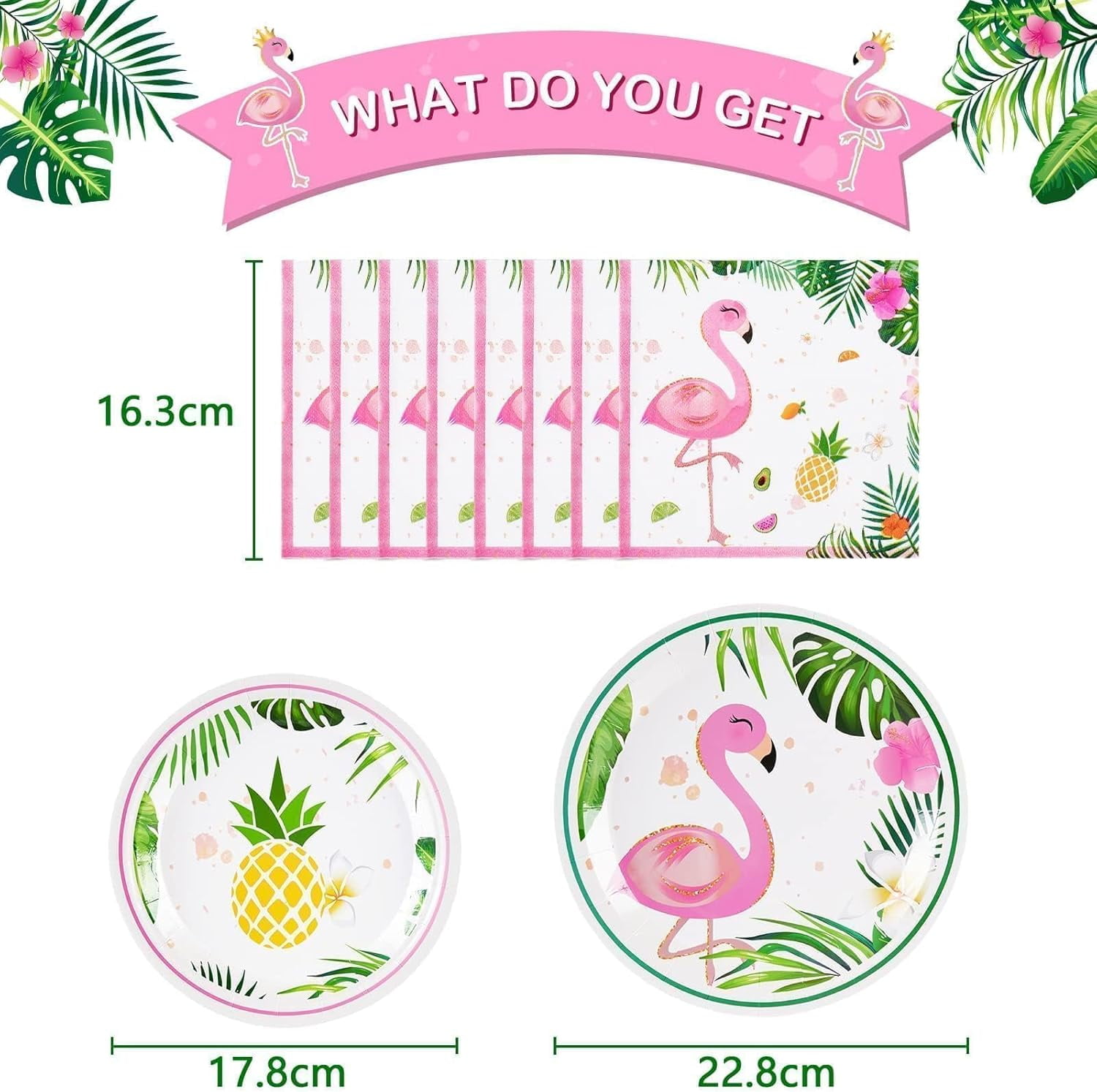 YUYAN-Flamingo Party Decorations - 48PCS Hawaiian Plates and Napkins Summer Flamingo Themed Tableware Set Tropical Dinner Plates and Napkins for Girls Kids Birthday Baby Shower Serves 16 Guests