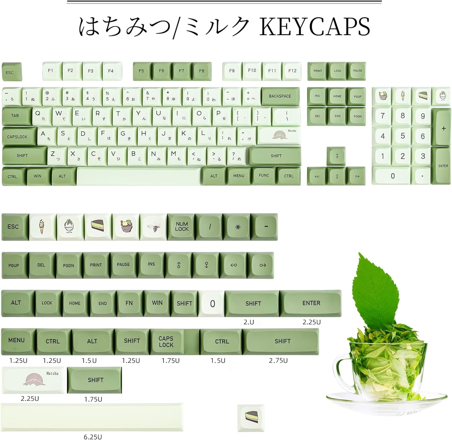 YUYAN-GTSP XDA Profile Japanese Keycaps 60 Percent PBT 122 Key Green ...