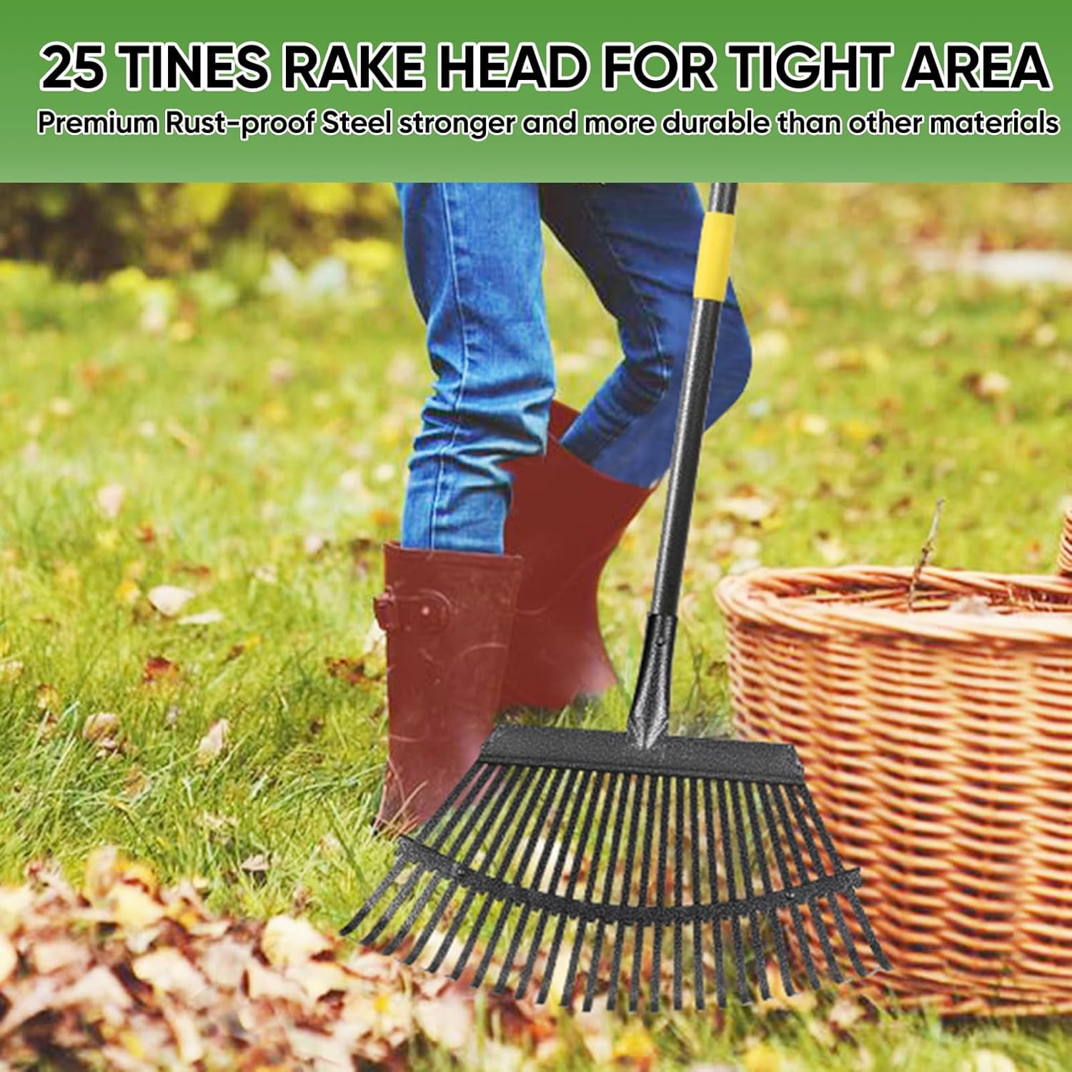 YUYAN-Garden Leaf Rakes, 6FT Rake for Lawns Heavy Duty 25 Metal Tines ...