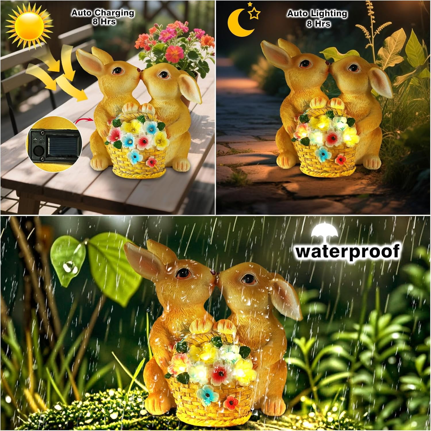 YUYAN-Garden Statues Rabbit Solar Lights, Bunny Decor with LED Lights ...