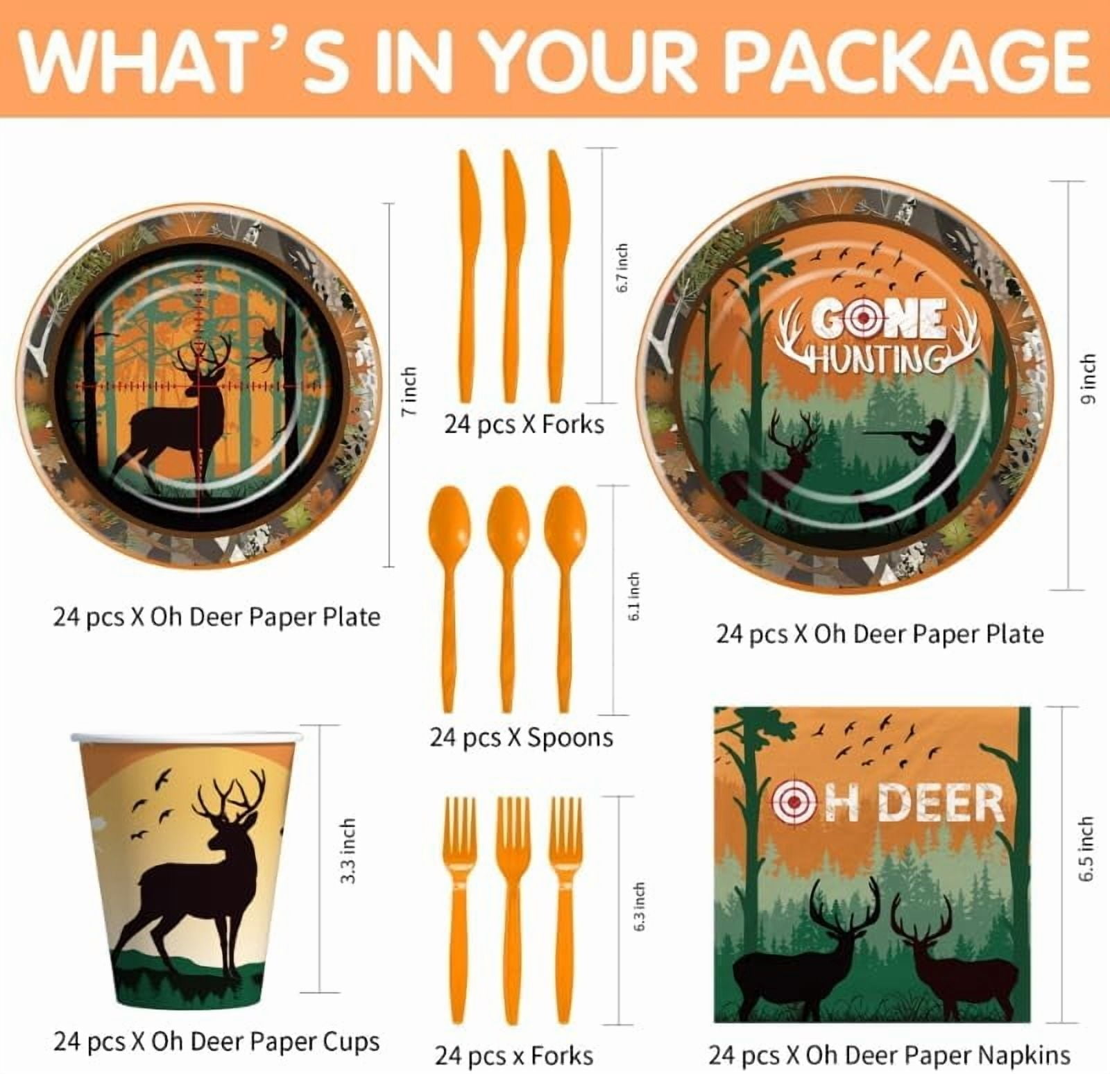 YUYAN-Hunting Camo Party Decorations Tableware - Oh Deer Camouflage Camping Hunting Party Supplies for Birthday Baby Shower, Paper Plate, Cup, Napkin, Disposable Cutlery | Serves 24