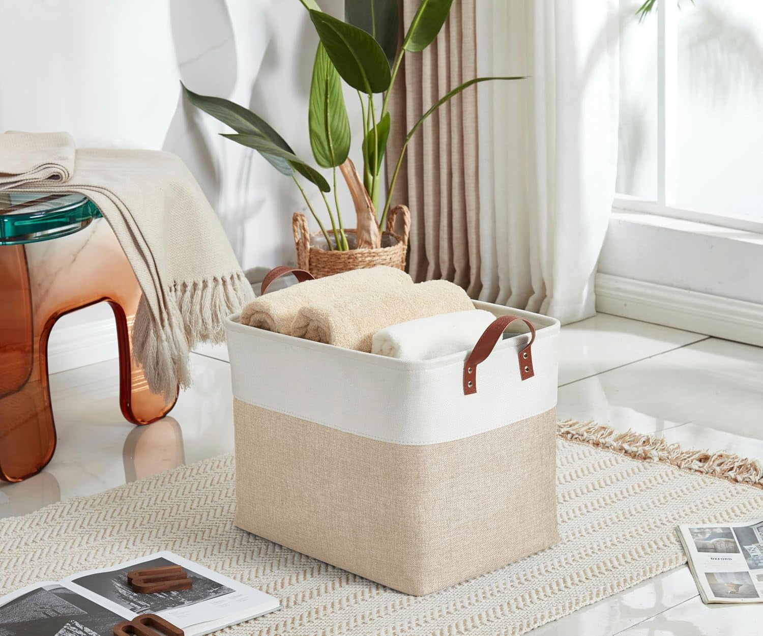 YUYAN-Large Fabric Storage Baskets - Linen Closet Storage Bins with ...