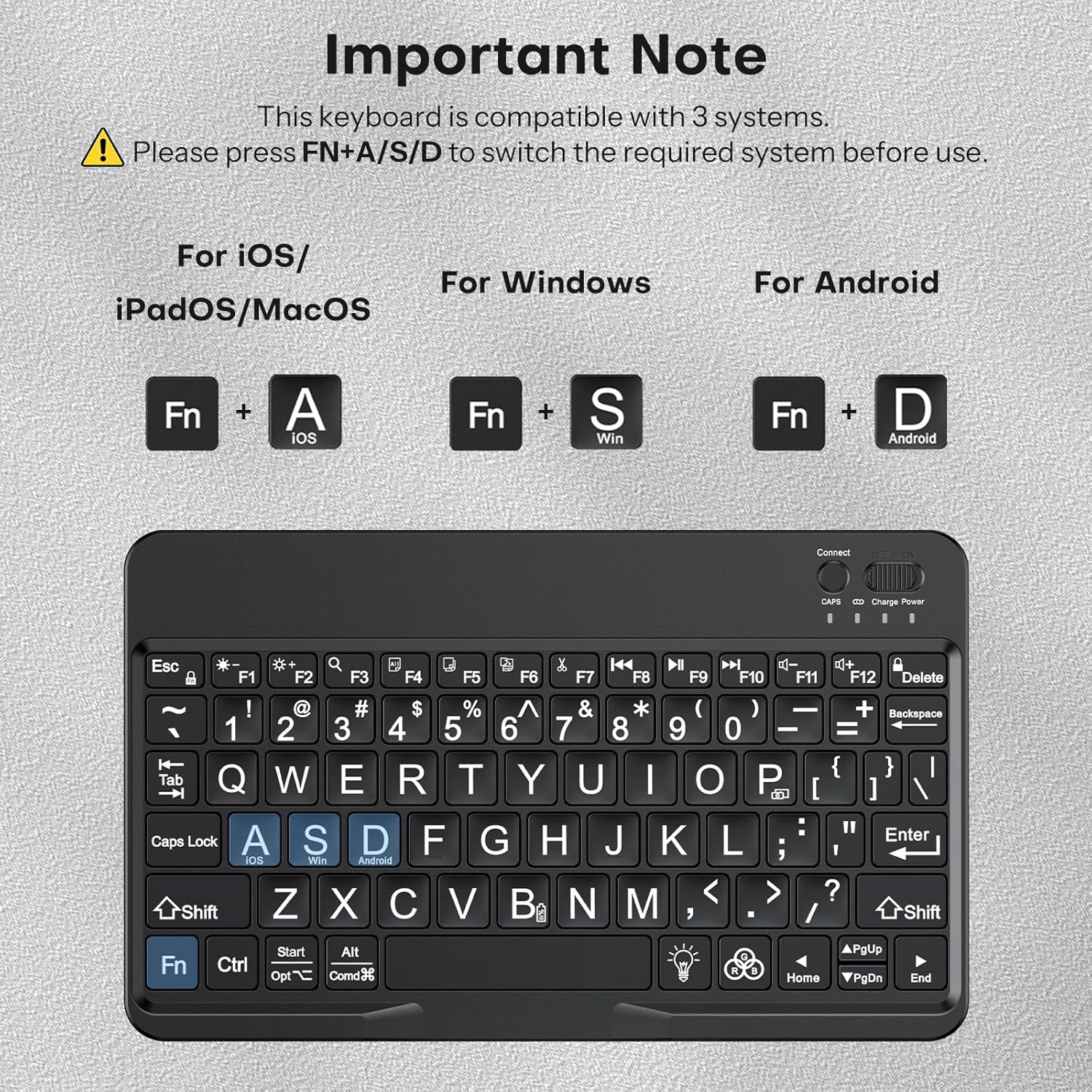 YUYAN-Large Print Bluetooth Keyboard for iPad iPhone Windows Tablets ...