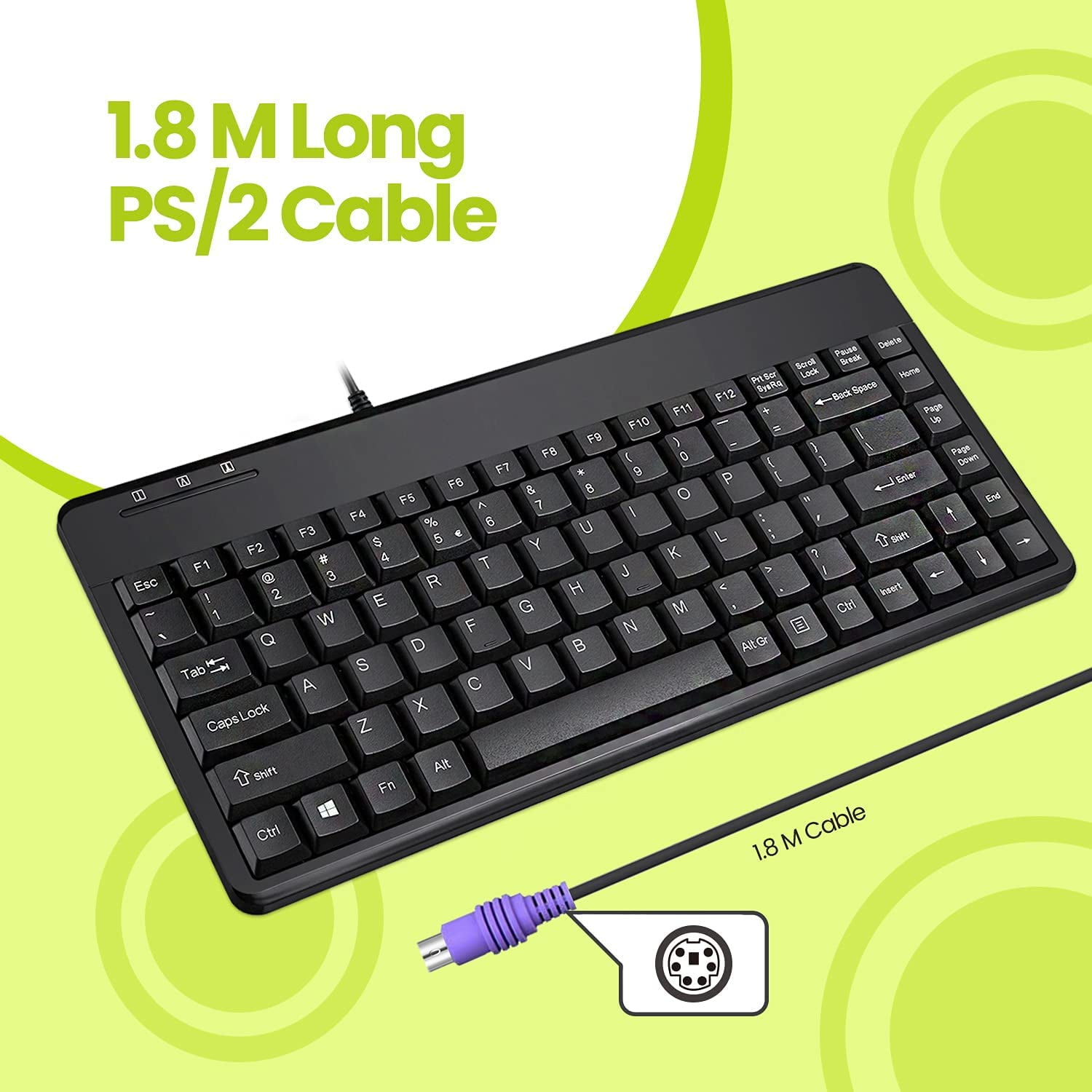 YUYAN-PERIBOARD-409P Wired PS2 Mini Keyboard, Black, US English Layout ...