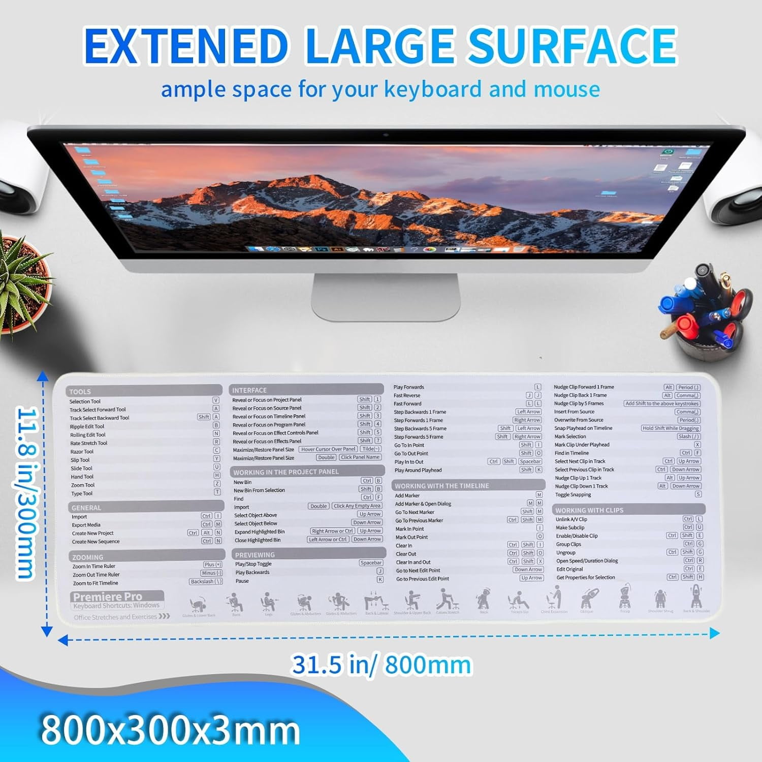 YUYAN-Premiere Pro Shortcuts Mousepad, Adobe Premiere Keyboard Mouse ...