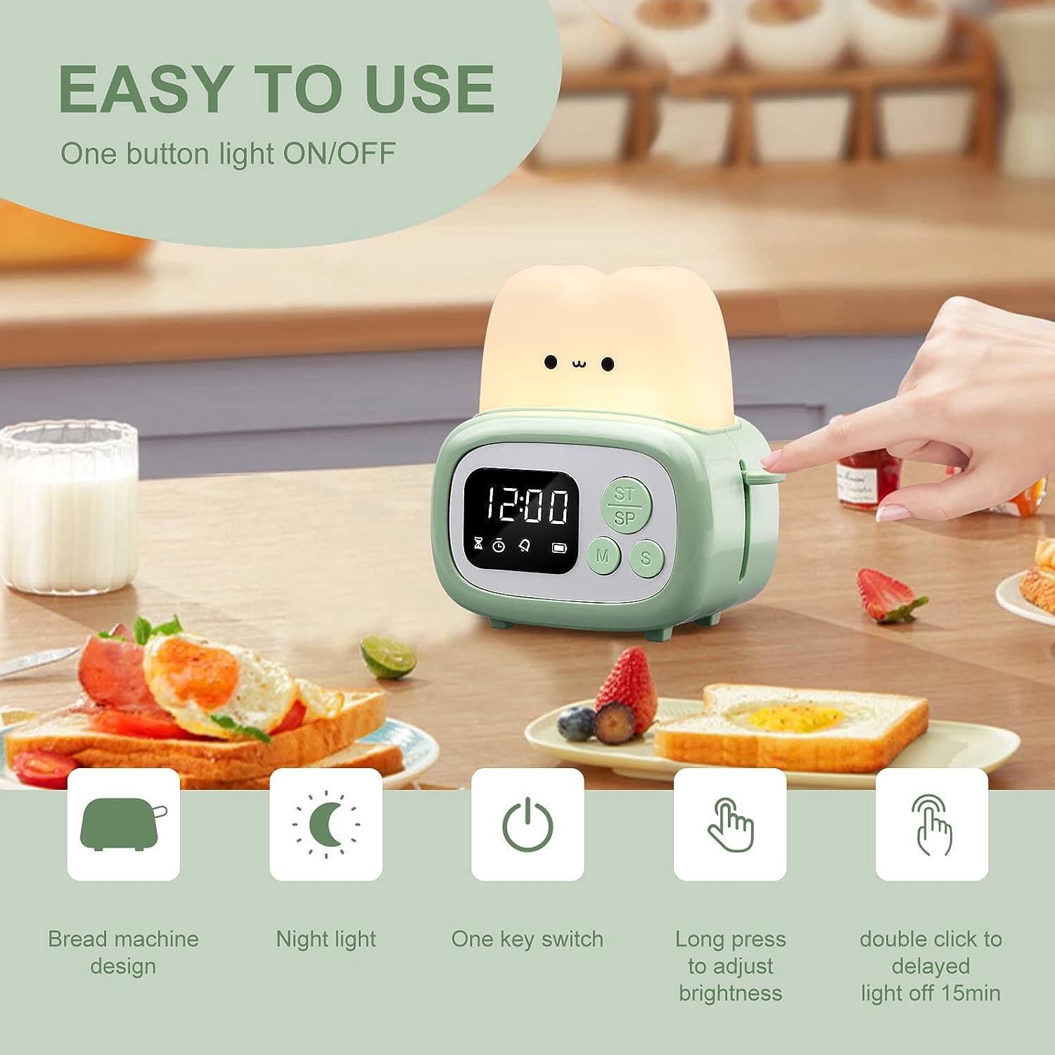 YUYAN-Small Timer Clock Toaster Lamp, Cute Night Light with Time ...