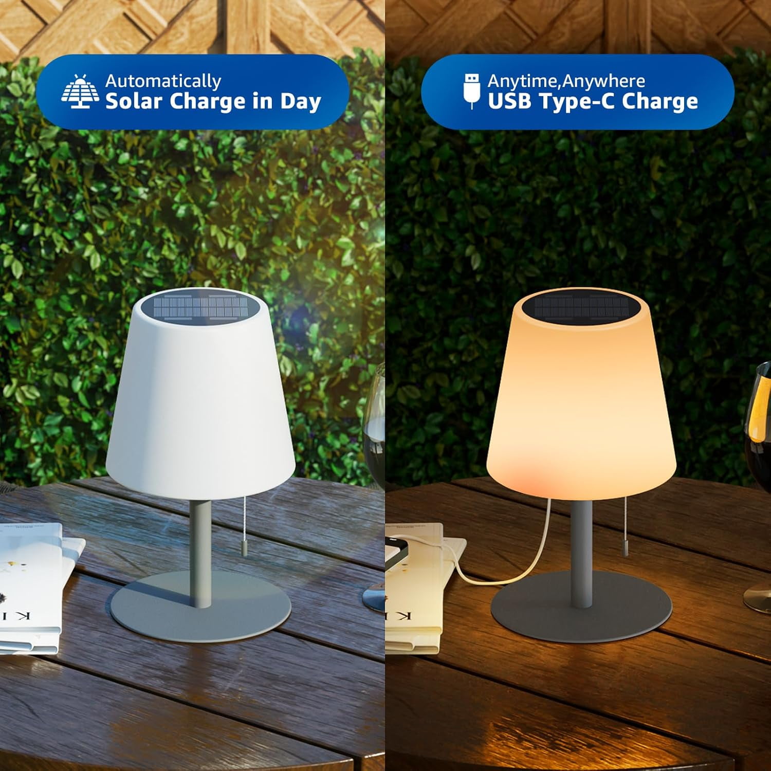 YUYAN-Solar Table Lamp Cordless Rechargeable Outdoor Solar Table Lamps ...
