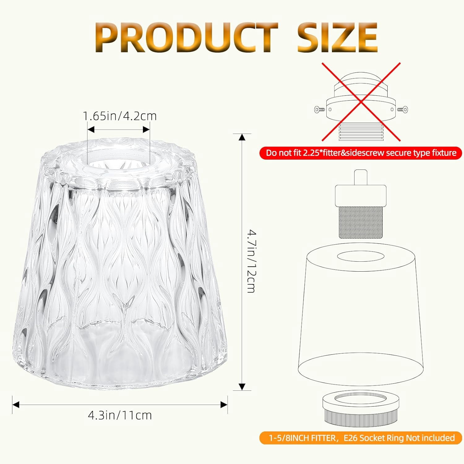 YUYAN-Textured Glass Lamp Shades with Decorative Pattern, 1-5/8 inch ... - Textured Glass Lamp Shades