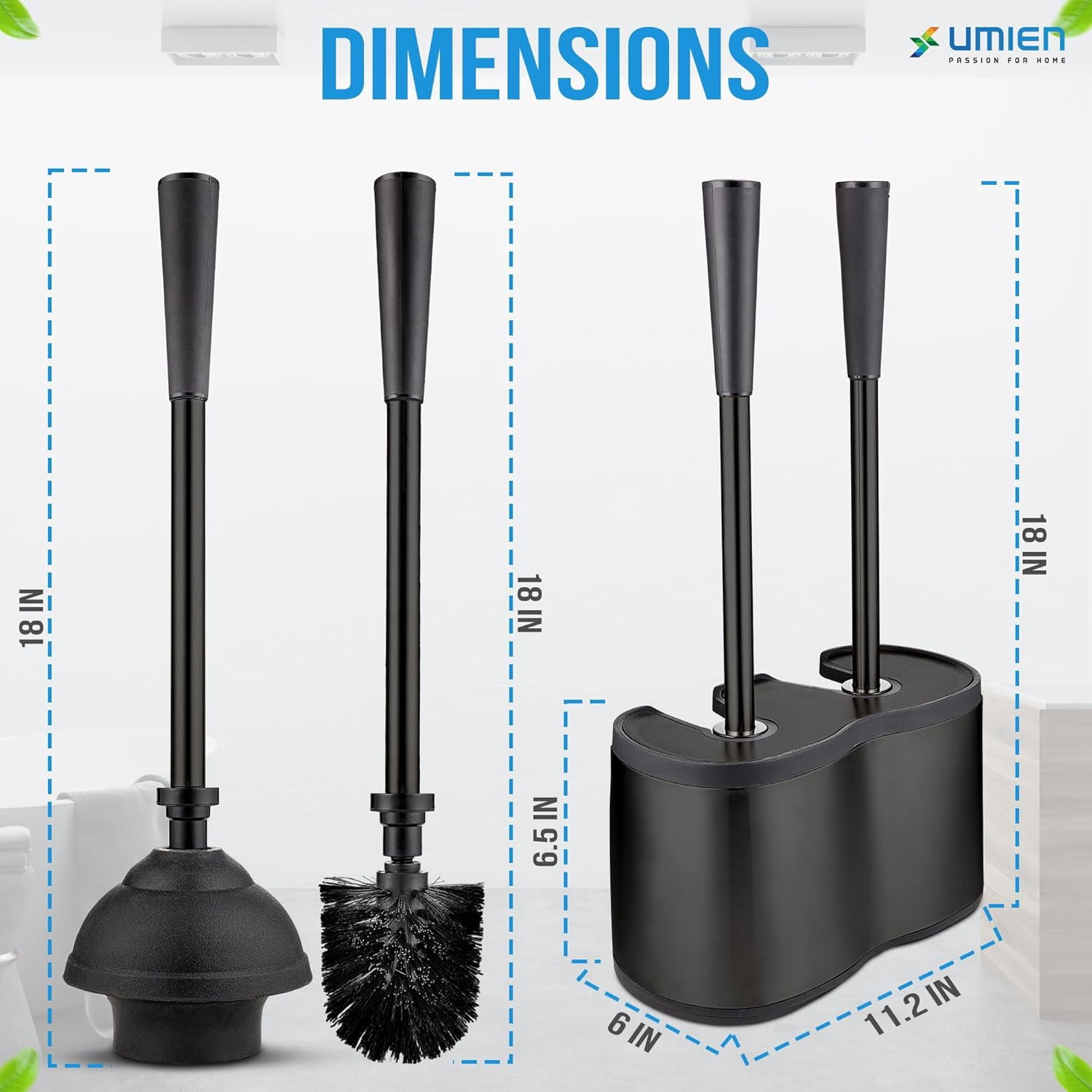 UMIEN Toilet Brush & Plunger Set - 18-Inch Stainless Steel With Freestanding Canister 3 thumbnail image