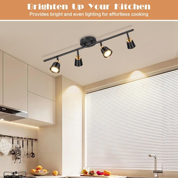 YUYAN-Track Lighting Fixtures Ceiling: LED Spot Lights Indoor 4 GU10 Flexible Heads Black Vintage Adjustable Compatible with Dimmable Bulbs Overhead Directional Lights Foldable for Kitchen Hallway