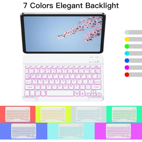 YUYAN-Wireless Bluetooth Keyboard for Samsung Galaxy Tablets, 7-Color Backlit, Ultra-Slim Portable, Type-C Rechargeable, Compatible with Tab A9+/S10 FE/S9/S9 FE/S9+/S9 FE+/S6 Lite/S7/A8