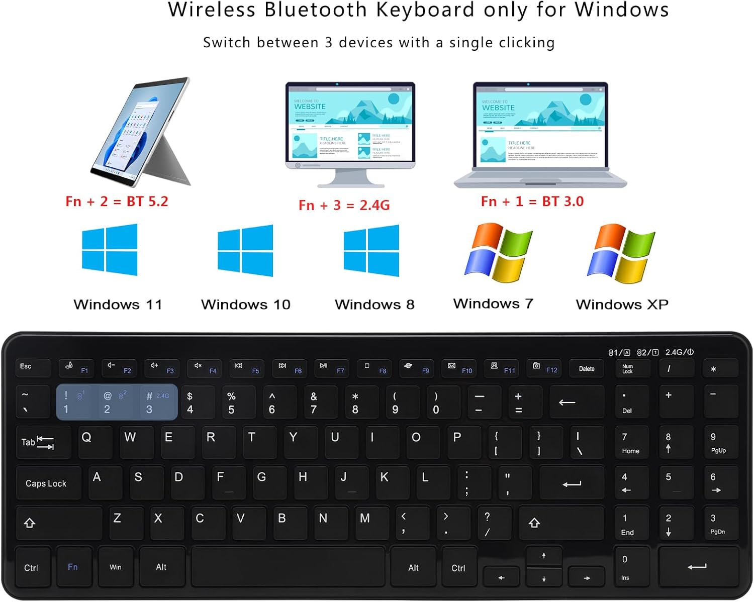 YUYAN-Wireless Bluetooth Keyboard, Universal Multi-Device Keyboard with ...