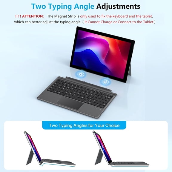 YUYAN-Wireless Keyboard for Microsoft Surface Pro 7/7+/6/5/4/3 12.3 inch ONLY, Bluetooth Connection, Ultra-Slim Keyboard Type Cover with Touchpad, 7 Colors Backlit and Rechargeable, Grey