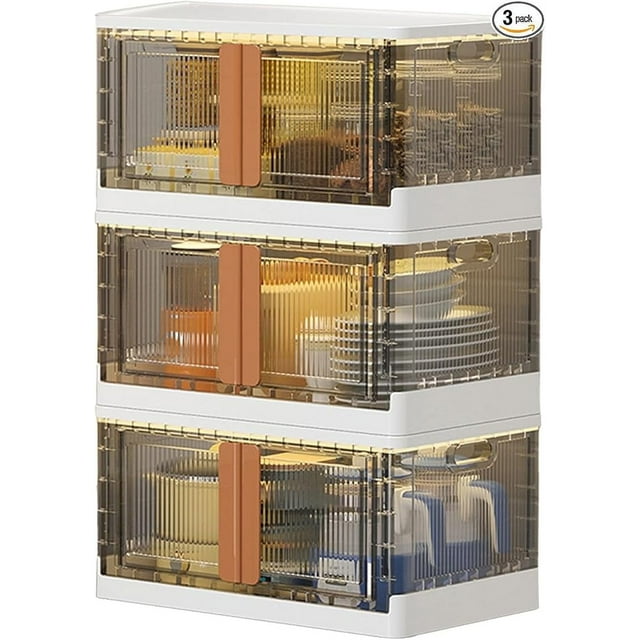 YUYU Large Stackable Storage Bins with Lids, Double Doors Foldable Box ...