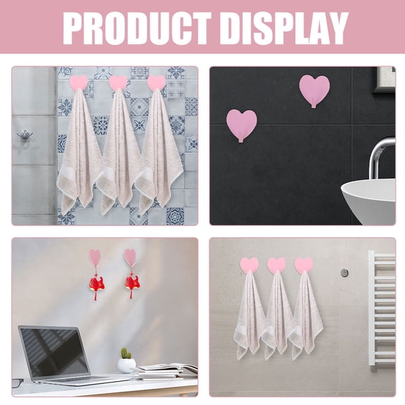 YUYUETIME Self-Adhesive Pink Iron Heart Shaped Hooks for Hanging Use 16Pcs