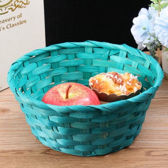 YUYUETIME 1Pc Bamboo Woven Basket Round Green Decorative Basket for Storage and Easter Props