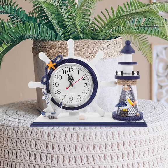 YUYUETIME 1Pc Multi Color Lighthouse Clock Ocean Style Household Decor Desktop Ornament