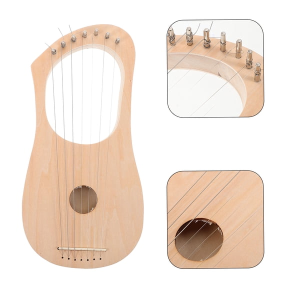 YUYUETIME 1Set Diy Wooden Lyre Harp Kit For Craft Enthusiasts Tunable Strings Light Yellow 12.8X6.1X1.1In