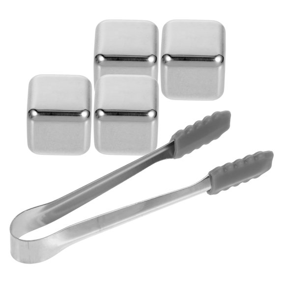 YUYUETIME 1Set Metal Ice Cube Sets with Tong, Reusable Plated Silver Chilling Stones for Cocktail Party