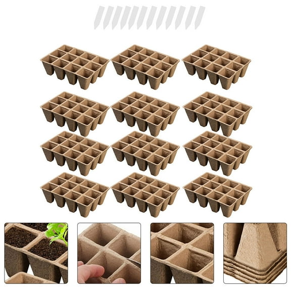 YUYUETIME 1Set Pulp Nursery Pots for Wild Flowers in Light Brown 16.5x7.9in