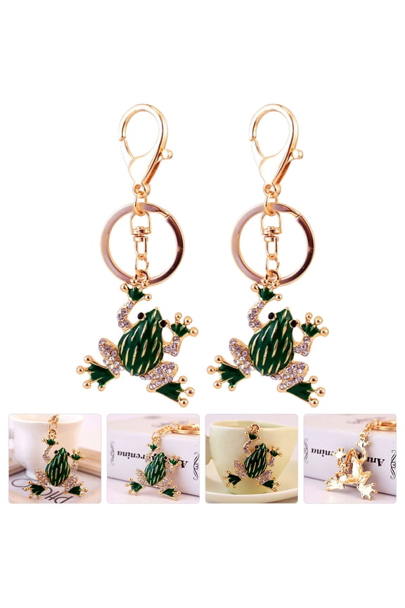 2Pcs Frog Shape Keychain Charm for Car Key Everyday Use Cute Keyring with Rhinestone