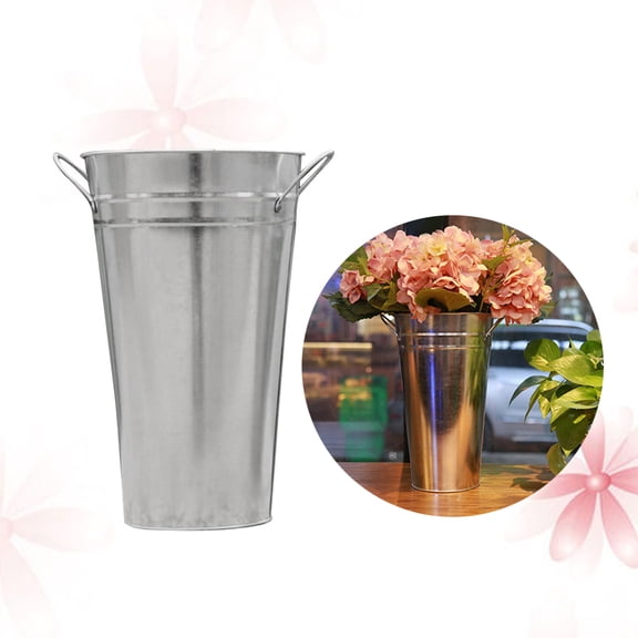 YUYUETIME 2Pcs Plated Silver Tinplate Flower Pots Galvanized Buckets with Handle for Stylish Garden and Room Decoration