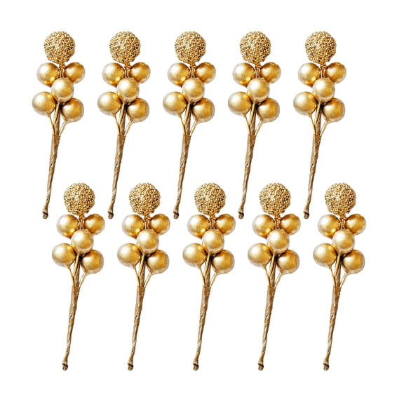 YUYUETIME 32Pack Golden Plastic Artificial Berries Stems For Festive Occasions