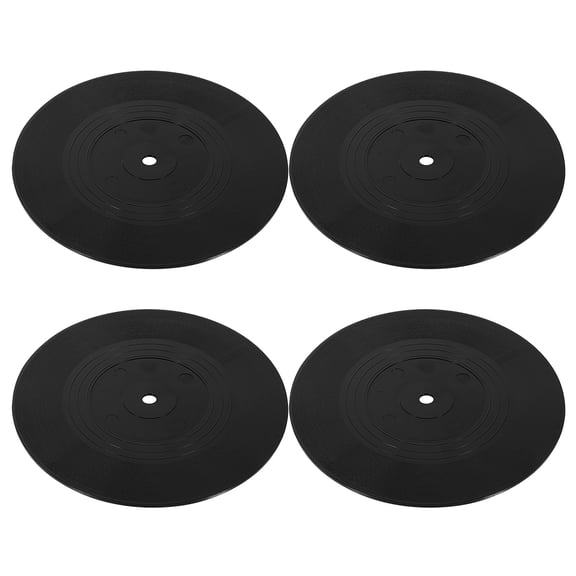 YUYUETIME 4Pcs Vinyl Record Cup Coasters Black Anti-Skid Plastic Cup Mats for Home Use