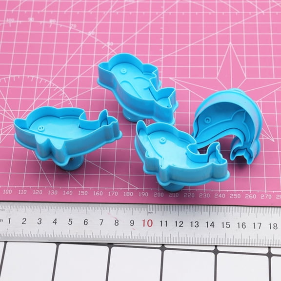 YUYUETIME 4pcs Dolphin Fondant Cake Mold Set, Petal Paste Decorating Molds for Cupcake, Cookie, Chocolate Baking Decor