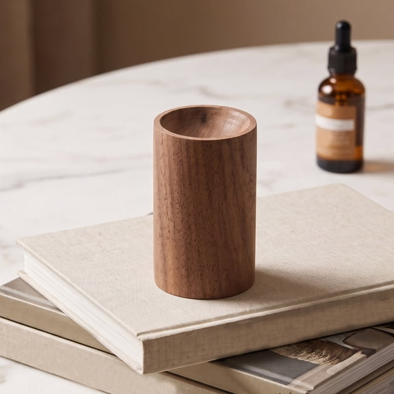 YUYUETIME 5Pcs Compact Round Wood Diffusers for Essential Oils with Natural Walnut Grain for Bedroom Or Desk