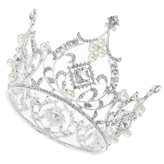 YUYUETIME Baroque Crown for Wedding Hair White Handmade Decorative Tiara with Sparkling Rhinestones