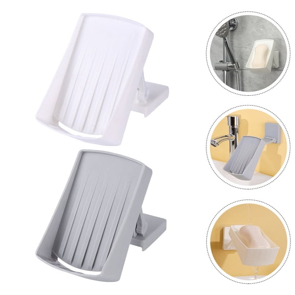 YUYUETIME 2Pcs Non Punching Wall Mounted Soap Box White Adjustable Soap Drainage Stand