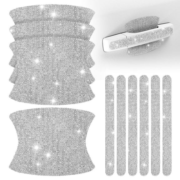 YUYUETIME Bling Car Accessories 10Pcs Rhinestone Car Door Handle Sticker Scratch Protection Silver Sleek Appearance