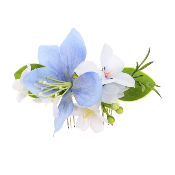 YUYUETIME Beach Wedding Hair Comb Blue Floral Metal and Fabric Elegant Design