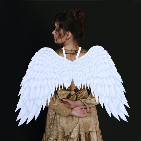 YUYUETIME Lightweight White Costume Wings, Nonwoven Fabric Party Dress-Up Accessory with Unique Printed Design for Cosplay