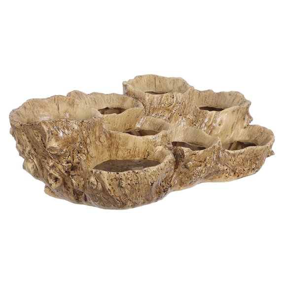 YUYUETIME Realistic Faux Tree Root Planter Pot Beige Resin for Desktop Balcony Rustic Indoor Plant Display