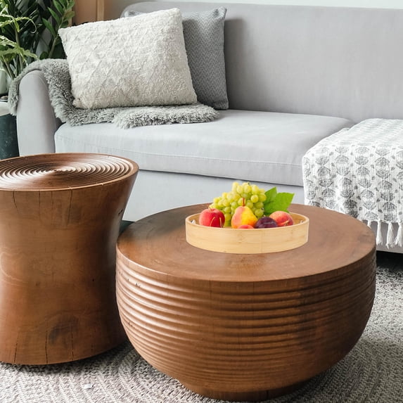 YUYUETIME Round Khaki Bamboo Tray 1Pc for Natural Serving and Dessert Storage