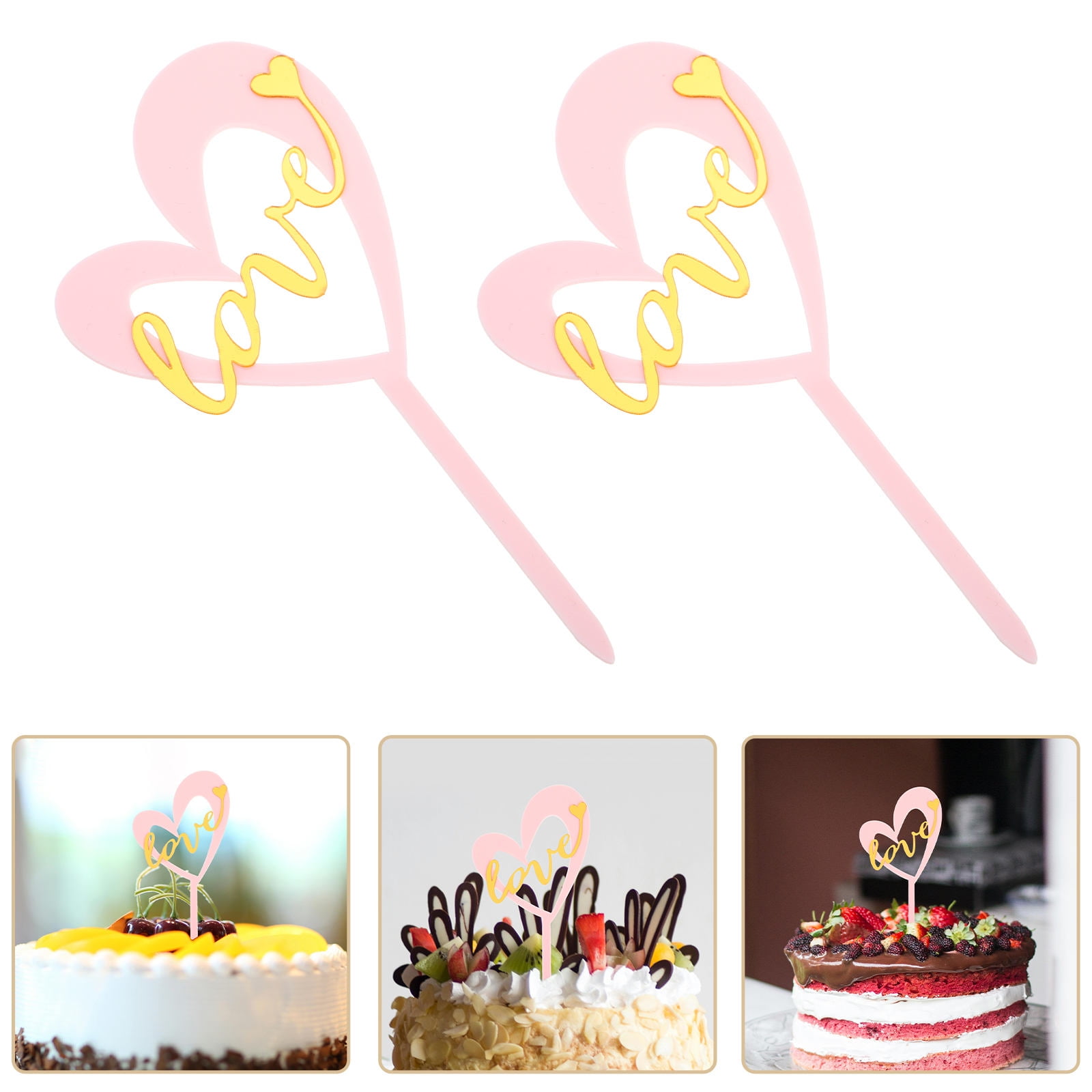 Pink Pvc Vinyl YUYUETIME Valentines Cake Toppers Pink Plastic Sturdy Material Easy to ...