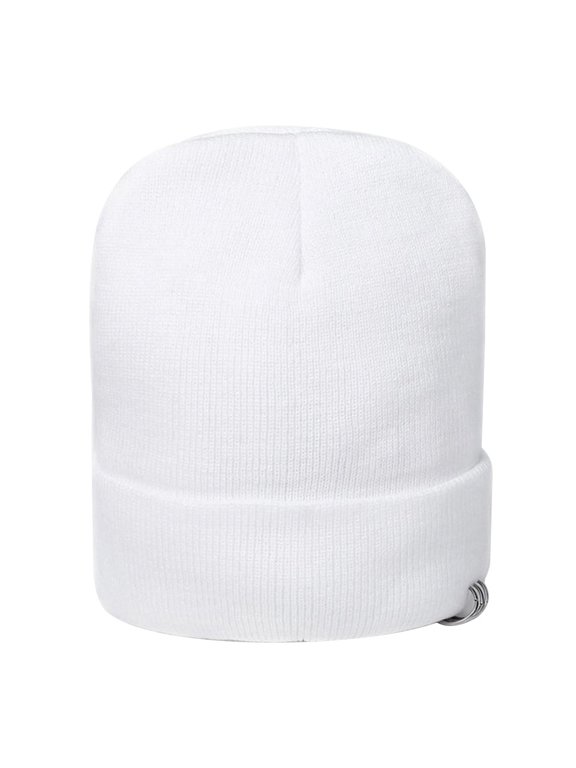 White Knitted Winter Beanie with Ring, Comfortable and Warm for All Genders