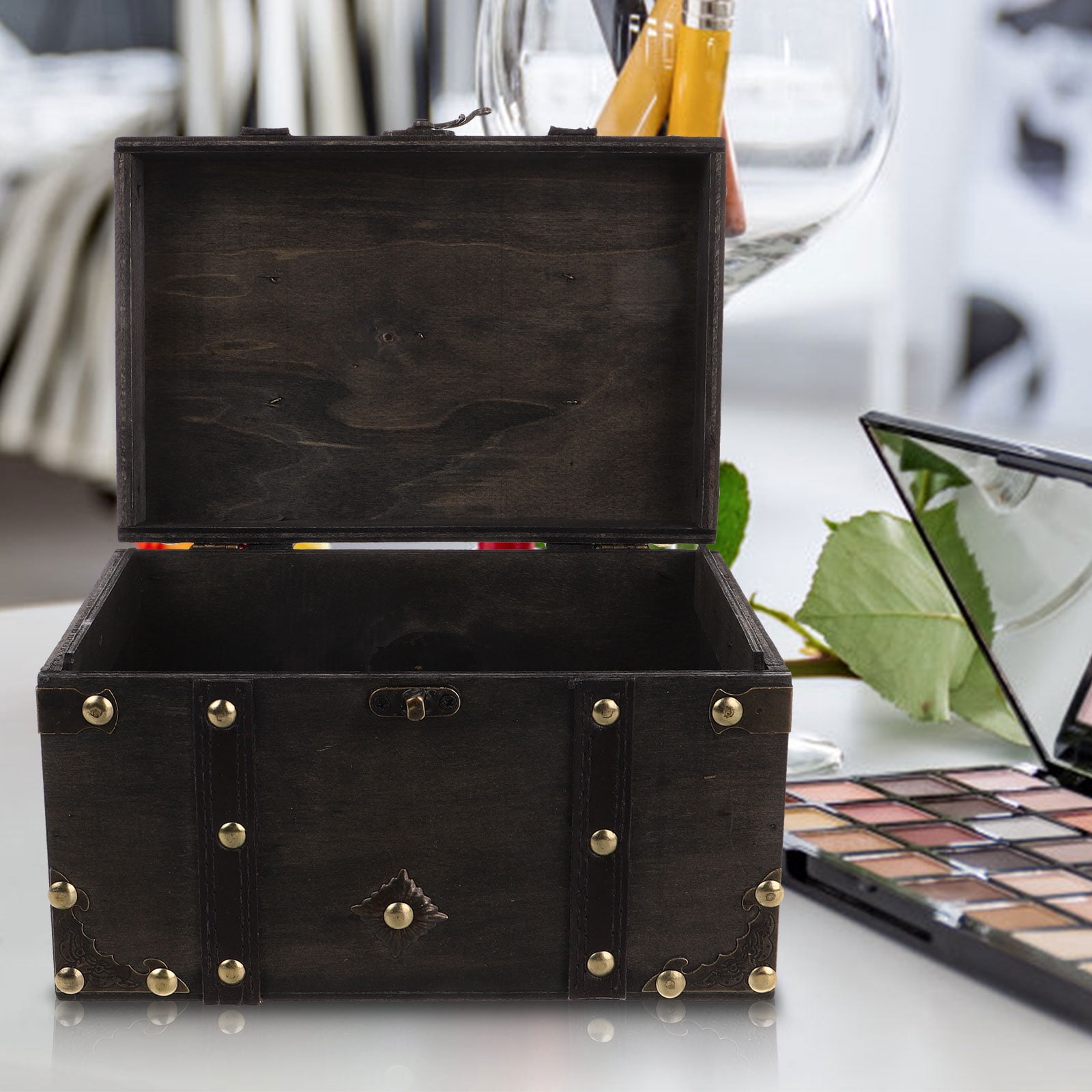 YUYUETIME Wooden Cash Box Lockable Storage Chest Vintage Dark Grey 1Pcs ...