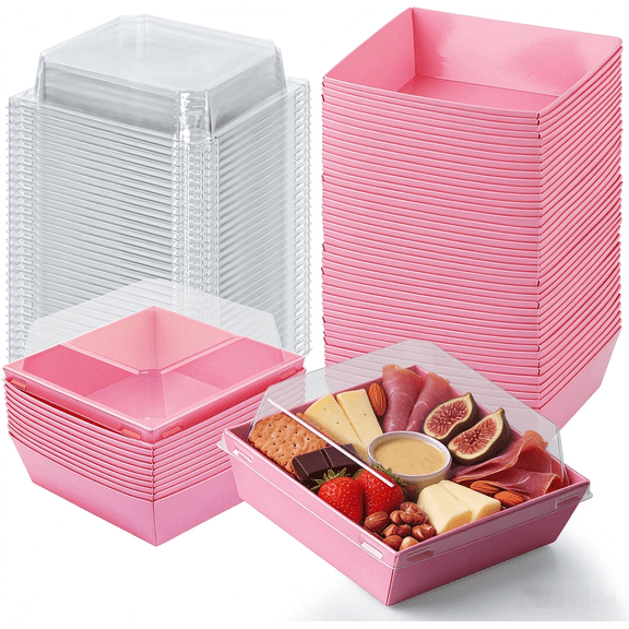 YUZHILINK Pink 4" Charcuterie Boxes with Clear Lids, 50 Count Bakery Boxes for Cookies, Pastries, Cake Slices, Mini Cakes, Sandwiches