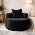 thumbnail image 1 of YVDNHP 37" Round Chair, Boneless Lounge Chair Indoor, Flannel Cloud Sofa with Pillow, Deep Seat Modern Accent Chairs for Living Room, Bedroom, No Assembly Required, Black, 1 of 8