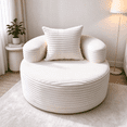 thumbnail image 1 of YVDNHP 37" Round Chair, Boneless Lounge Chair Indoor, Flannel Cloud Sofa with Pillow, Deep Seat Modern Accent Chairs for Living Room, Bedroom, No Assembly Required, White, 1 of 8