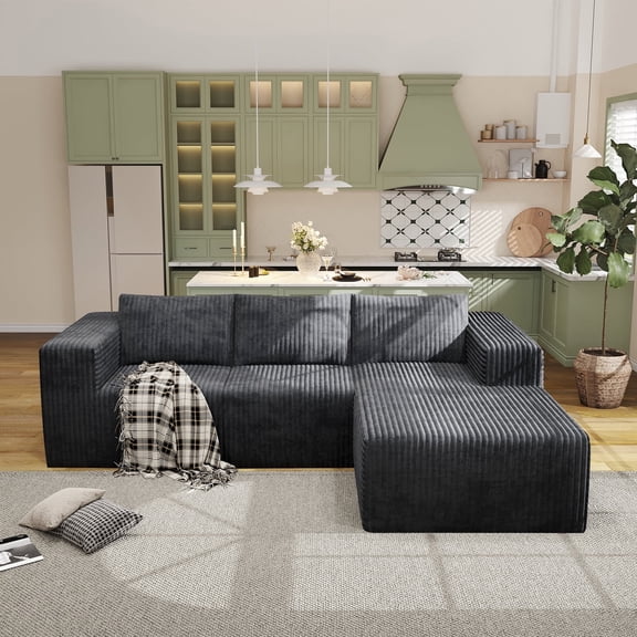 YVDNHP Modular Cloud Sofa - No Assembly Required, 107.8" Oversized L-Shaped Sectional with Chaise, Flannel Fabric Deep Seating Couch for Living Room