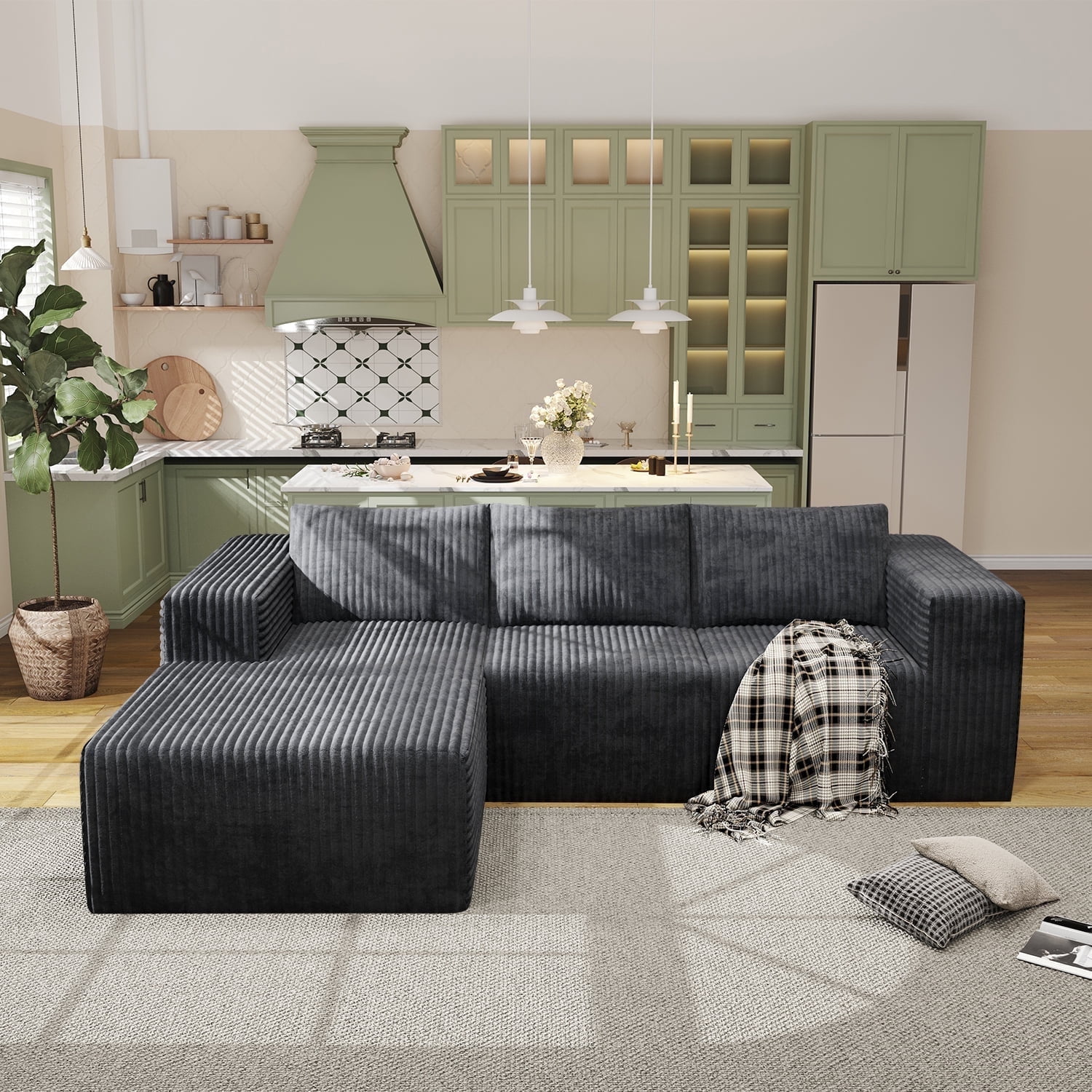 YVDNHP Modular Cloud Sofa - No Assembly Required, 94" Oversized L-Shaped Sectional with Chaise, Flannel Fabric Deep Seating Couch for Living Room