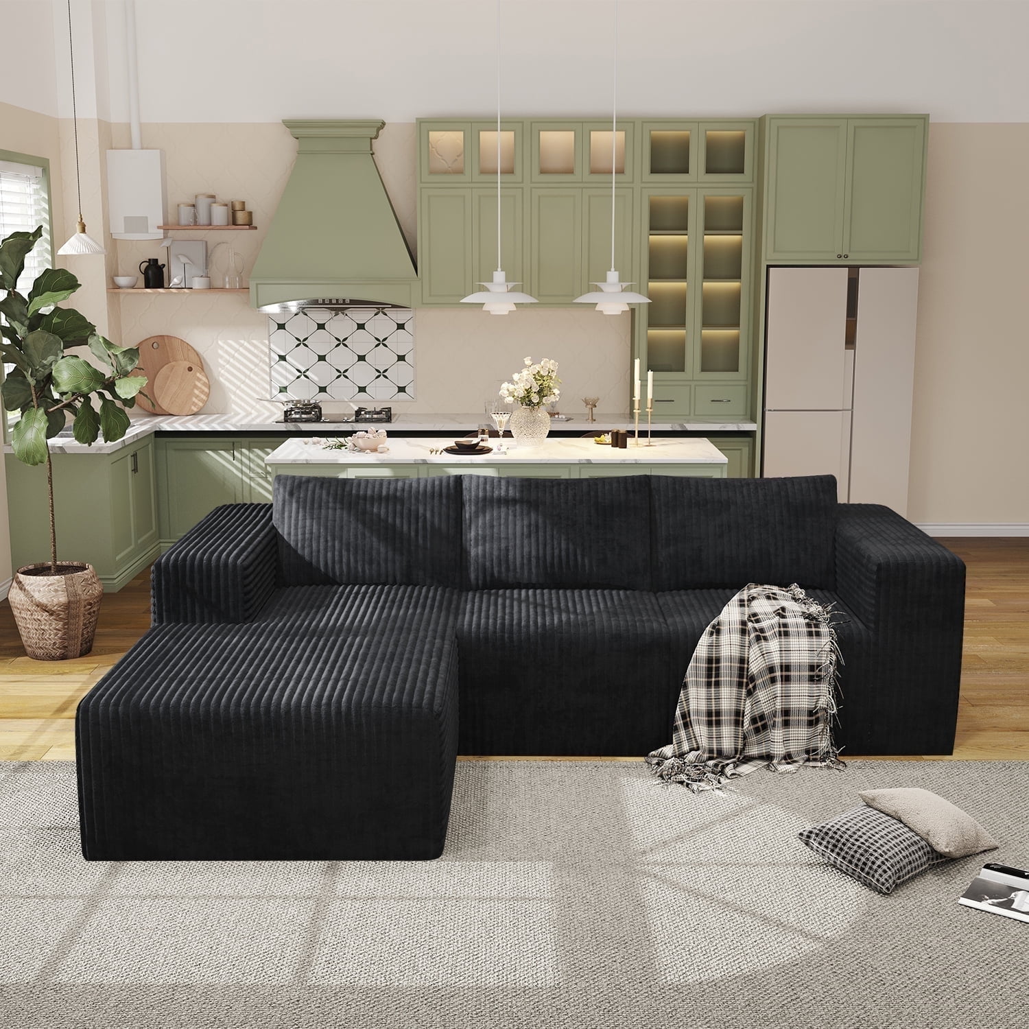 YVDNHP Modular Cloud Sofa - No Assembly Required, 94" Oversized L-Shaped Sectional with Chaise, Flannel Fabric Deep Seating Couch for Living Room