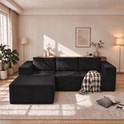 YVDNHP Modular Sectional Sofa, 94" L-Shaped Couch, Cloud Boneless Couches for Living Room, No Assembly Required, Deep Seat with Left-Facing Chaise, Flannel Fabric, Black
