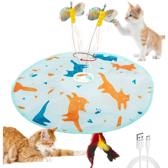 YVE LIFE 2-in-1 Rechargeable Motion Activated Interactive Cat Toys for Indoor Cats, Long Lifetime Motor Cat Chasing Toy for Exercise/Moving Butterfly/Feather Wand Kitten Toys
