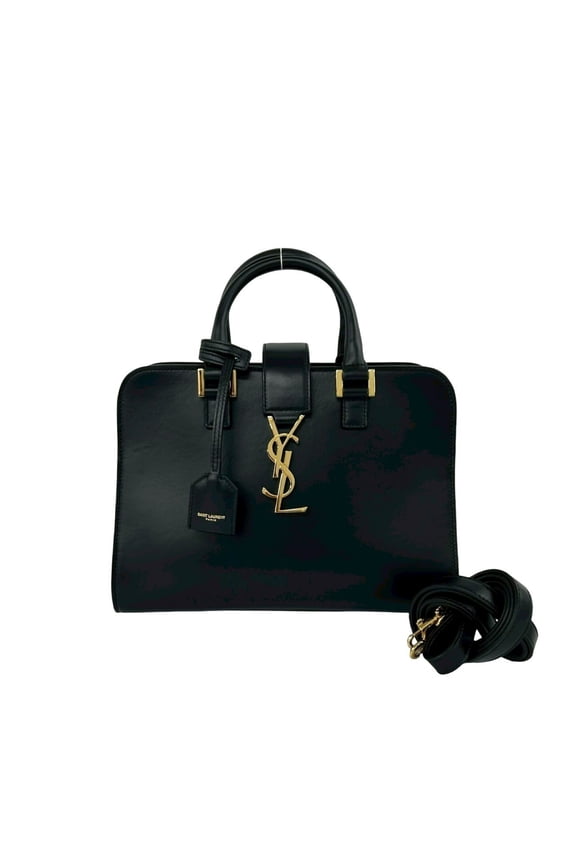 Pre-Owned YVES SAINT LAURENT Baby Cabas YSL Leather 2-way Shoulder Bag/Handbag Black 10828